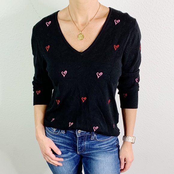 Etoile Embroidered Hearts V Neck Sweater Valentines - Picture 1 of 4